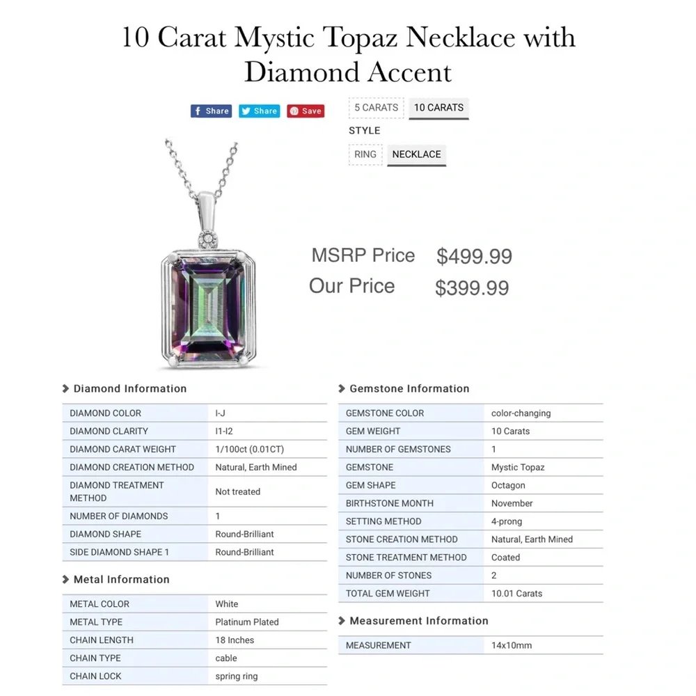 Stunning 10 Carat Mystic Topaz Necklace with Diamond Accent - Picture 16 of 16
